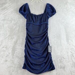 Lulus‎ Mini Dress Womens Small Blue Glitter Shimmer Ruched Bodycon Party Y2K NEW